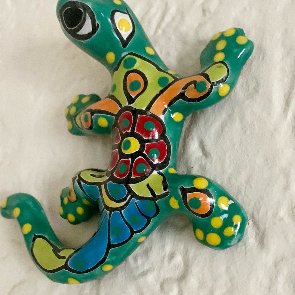 Hand painted Mexican Folkart Gecko NWT 7” Unique Holiday Gift Idea
